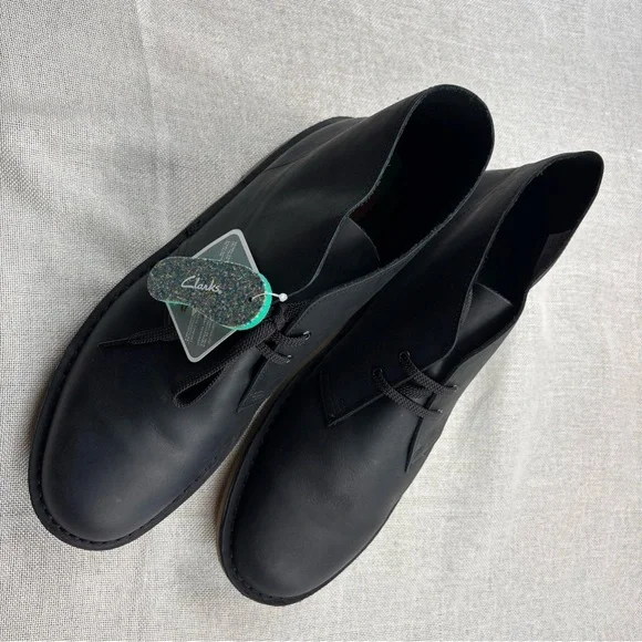 Clarks Men's Bushacre 3 Chukka Boot 261-53529 BLACK LEATHER MENS SIZE 14M - Picture 1 of 6